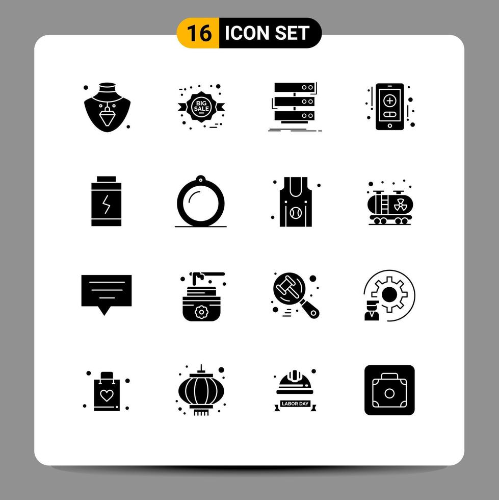 Universal Icon Symbols Group of 16 Modern Solid Glyphs of power battery storage online health care Editable Vector Design Elements