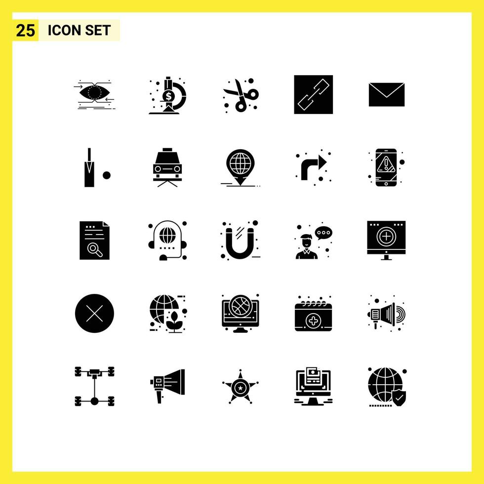 Group of 25 Solid Glyphs Signs and Symbols for mail link back to school connect student Editable Vector Design Elements