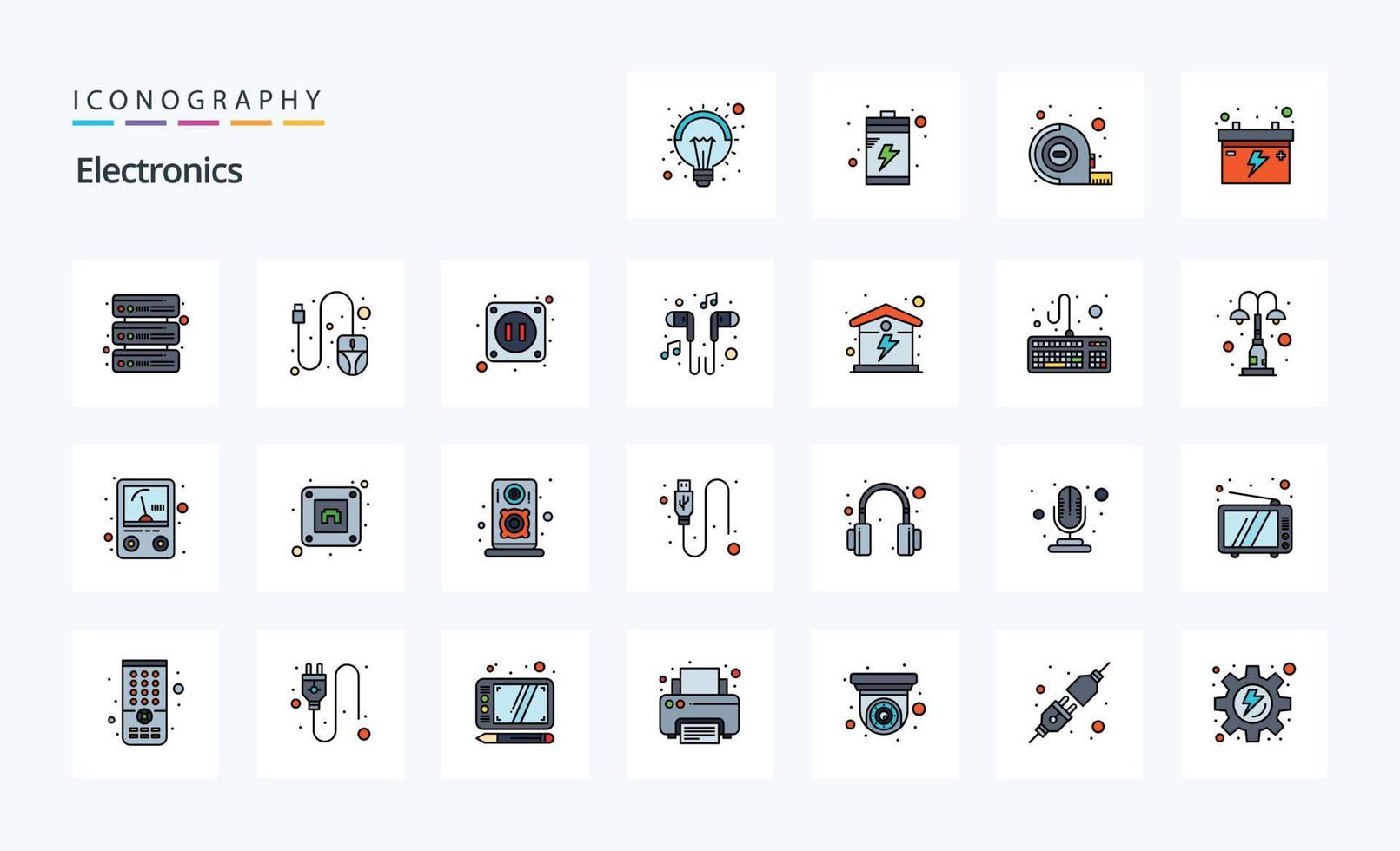 paquete de iconos de estilo lleno de línea electrónica 25 vector