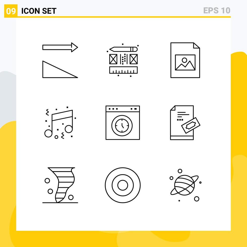 Pack of 9 creative Outlines of speedometer interface image browser note Editable Vector Design Elements