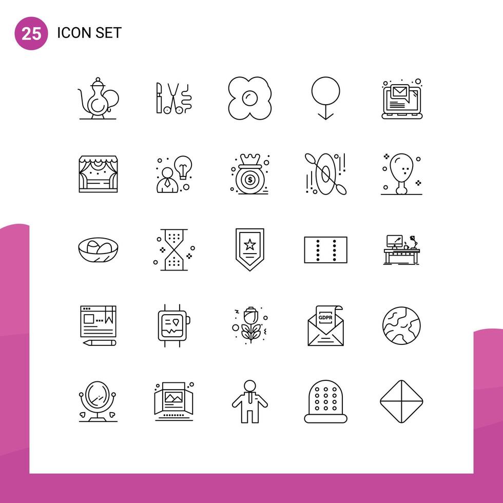 Universal Icon Symbols Group of 25 Modern Lines of laptop computer medical man gender Editable Vector Design Elements