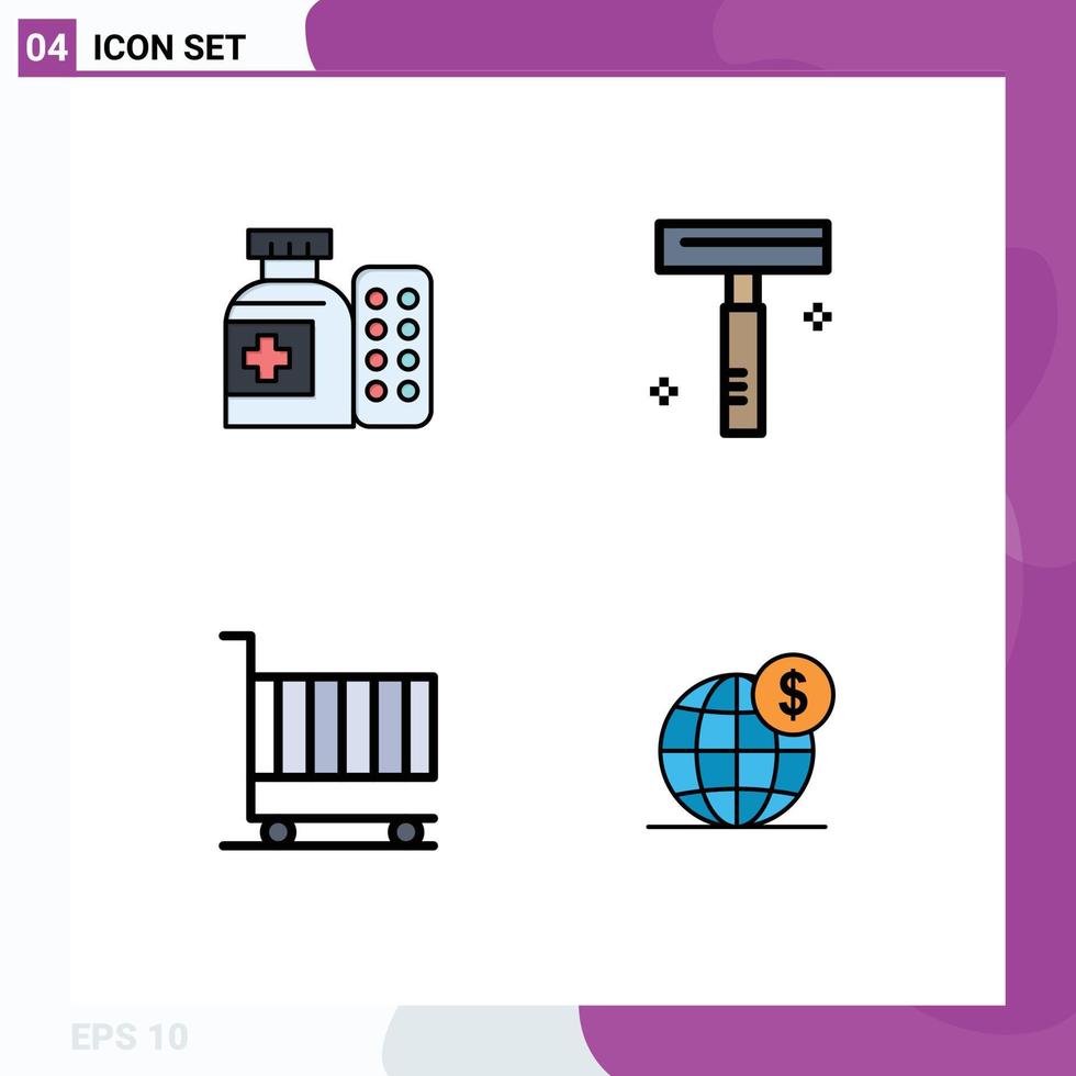 Universal Icon Symbols Group of 4 Modern Filledline Flat Colors of medical cart hospital razor marketing Editable Vector Design Elements