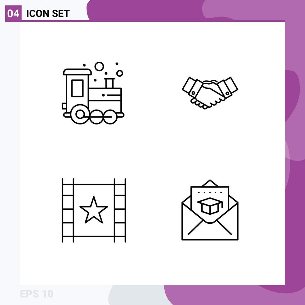 Mobile Interface Line Set of 4 Pictograms of baby partnership play time business player Editable Vector Design Elements