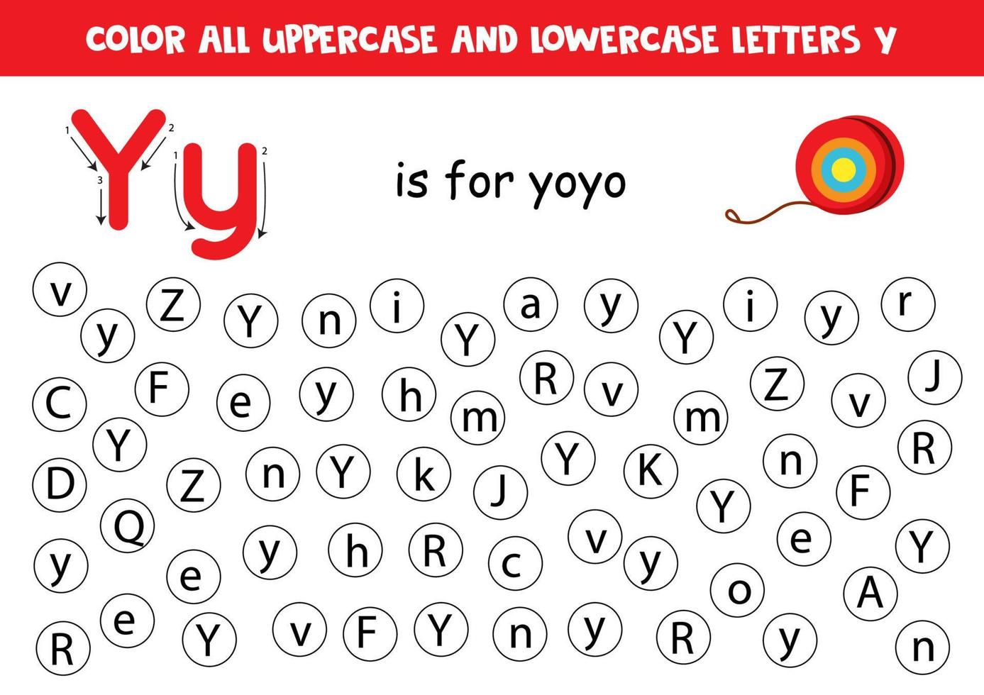 Dot all letters Y. Educational worksheet for learning alphabet. vector