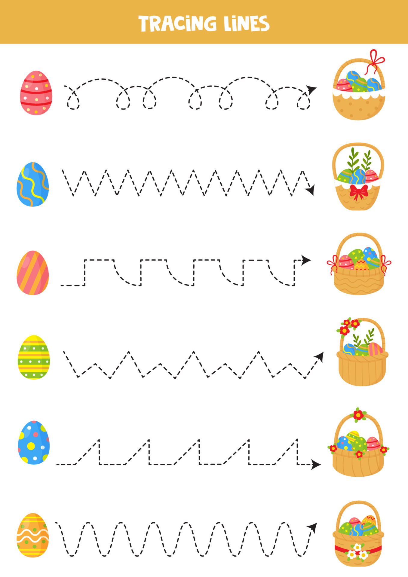 Tracing lines for kids. Easter eggs and Easter baskets 17309491 Vector