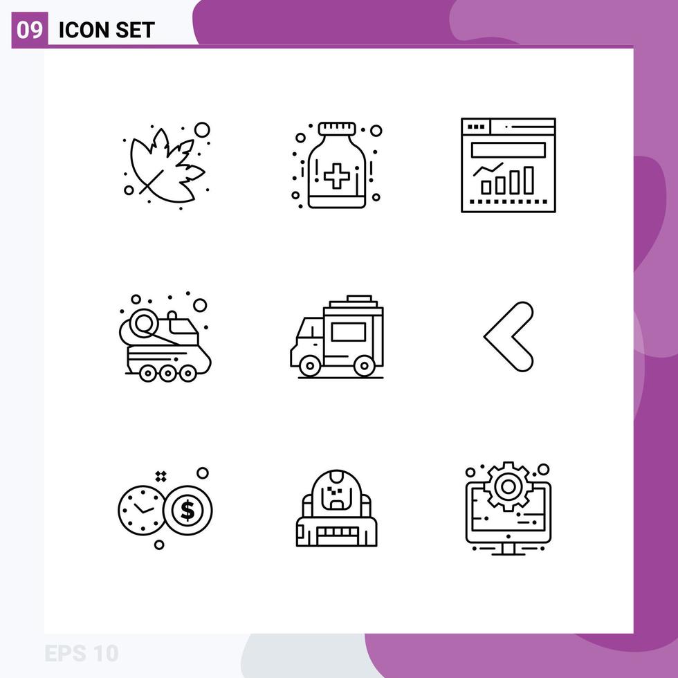 Outline Pack of 9 Universal Symbols of people bus graph spacecraft space Editable Vector Design Elements