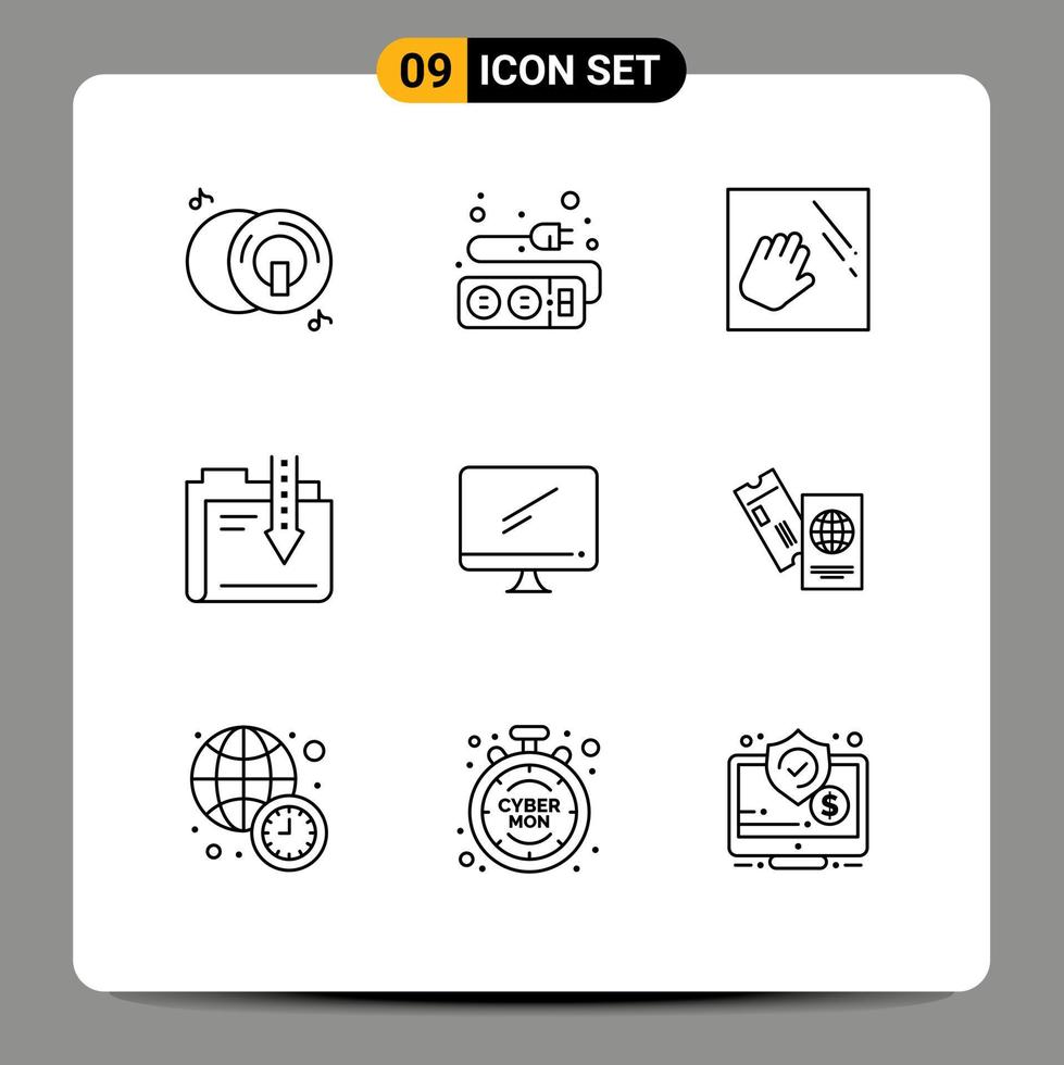 Set of 9 Modern UI Icons Symbols Signs for computer download cleaning data archive Editable Vector Design Elements