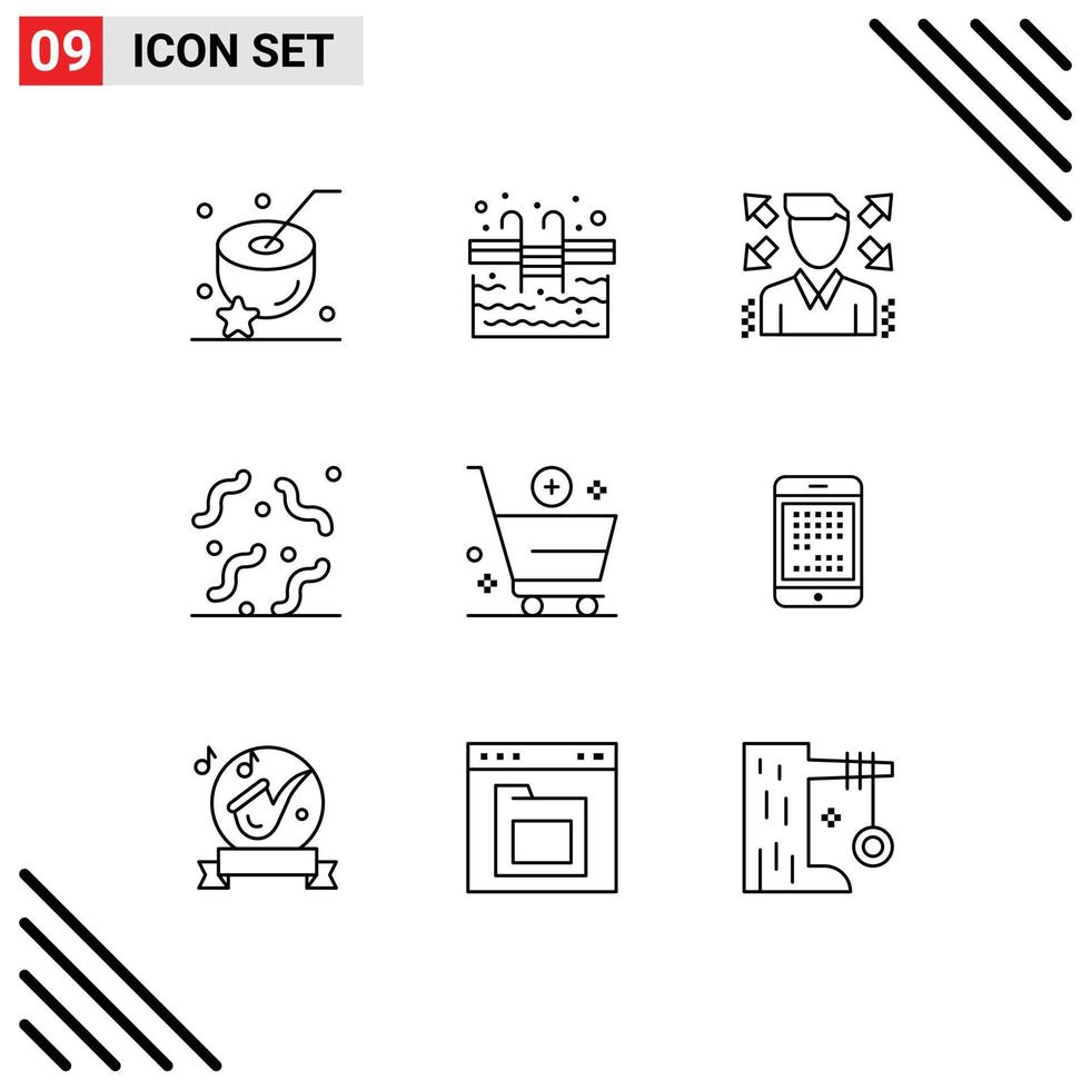 Set of 9 Modern UI Icons Symbols Signs for cart add businessman worm rotten Editable Vector Design Elements