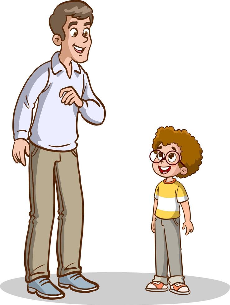 children and man standing talking.father and children talking vector