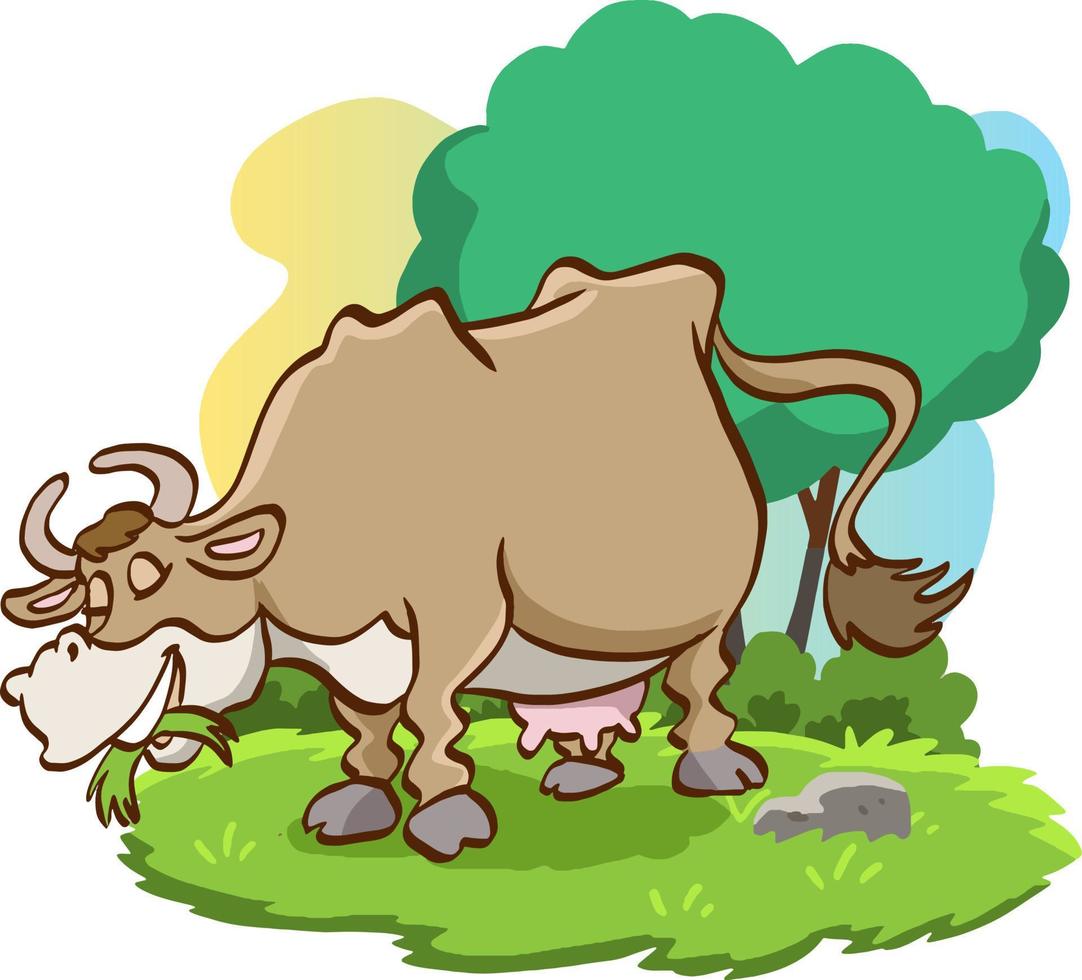 illustration of Cartoon cow standing on grass vector