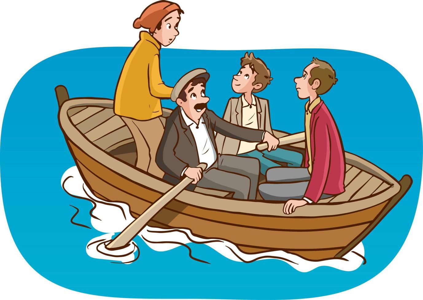 men fishing in the sea by boat cartoon vector
