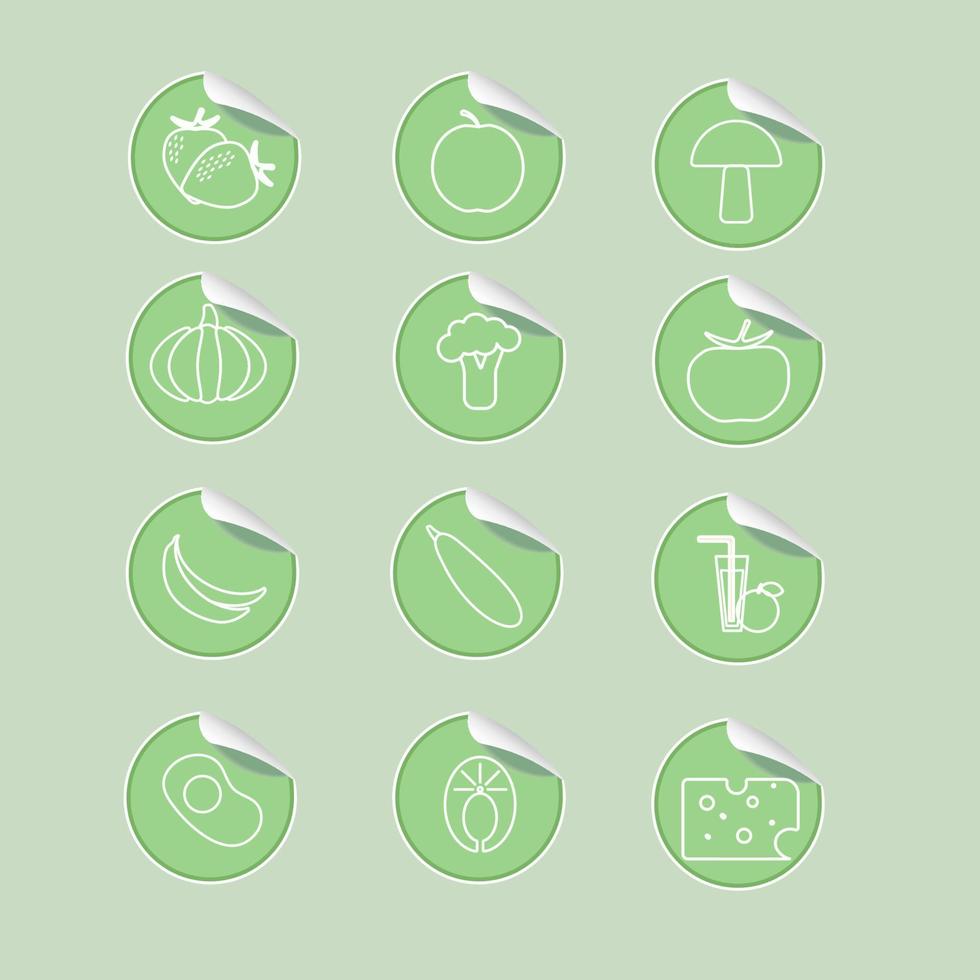 Set of stickers line icons of food and drink. Healthy food. vector