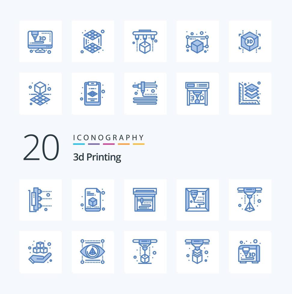 20 3d Printing Blue Color icon Pack like hand box page printer 3d vector