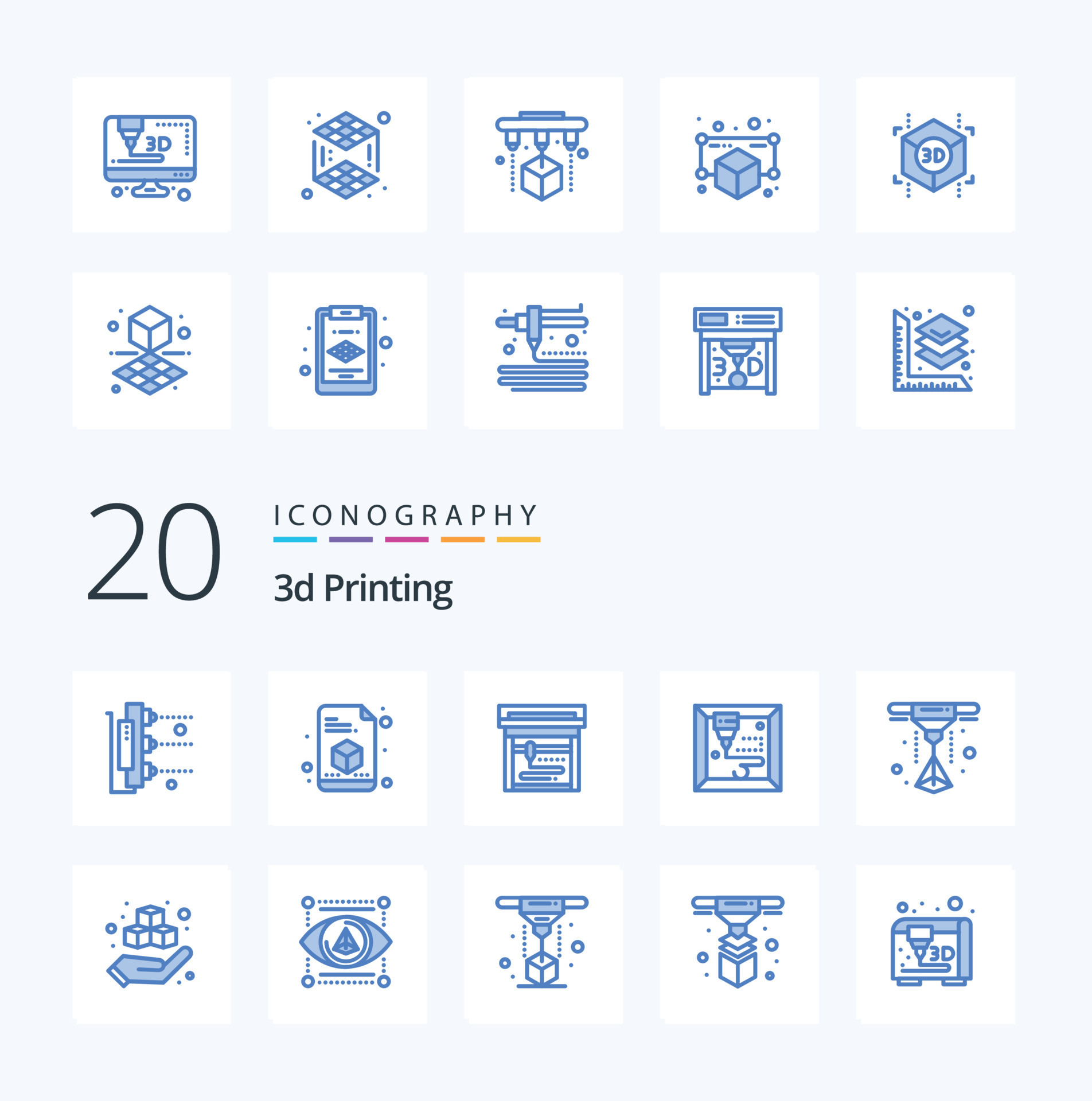 20 3d Printing Blue Color icon Pack like hand box page printer 3d ...