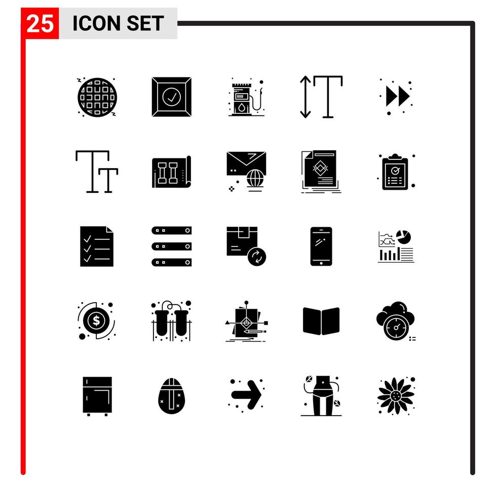 Pictogram Set of 25 Simple Solid Glyphs of caps right station forward vertical Editable Vector Design Elements