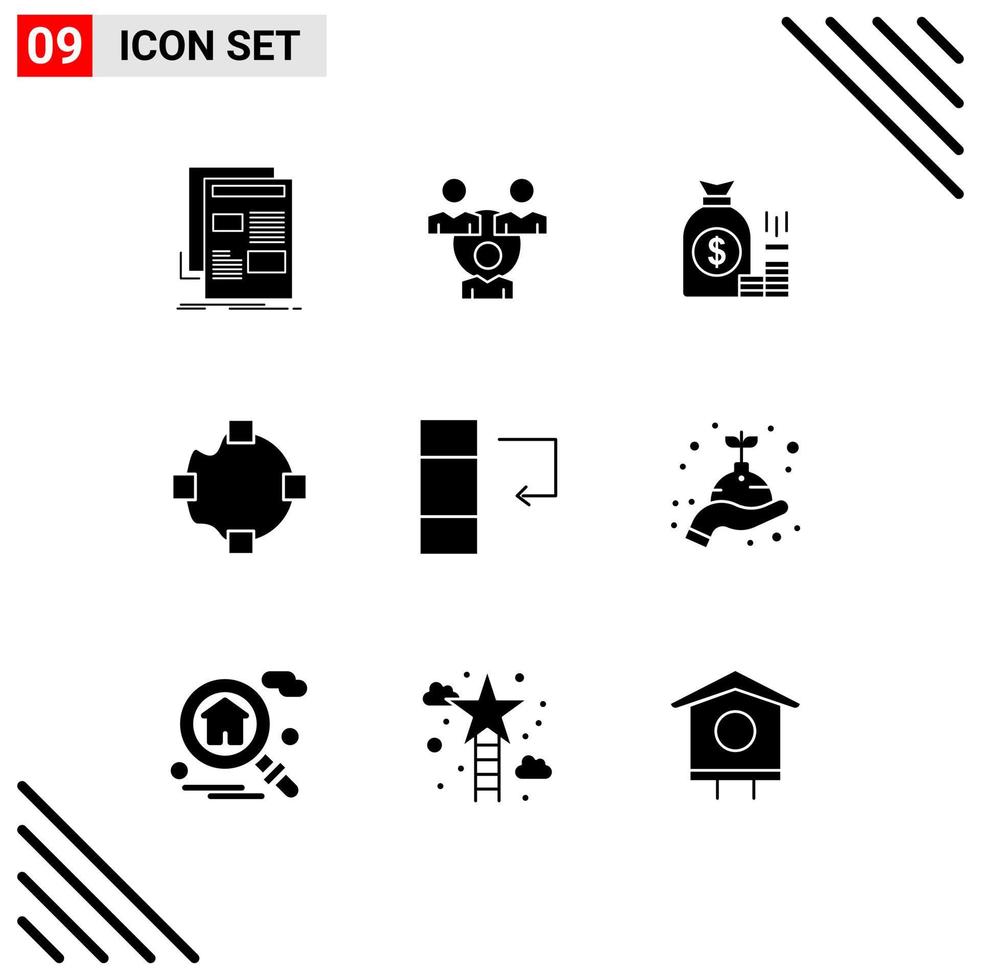 Group of 9 Modern Solid Glyphs Set for points wealth communication savings finance Editable Vector Design Elements