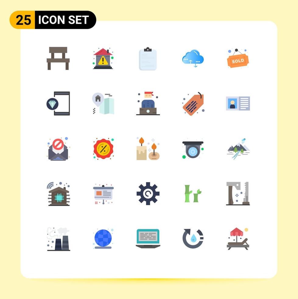 paquete de 25 signos y símbolos de colores planos modernos para medios de impresión web, como elementos de diseño de vectores editables en papel de documento de inicio de nube de enlace