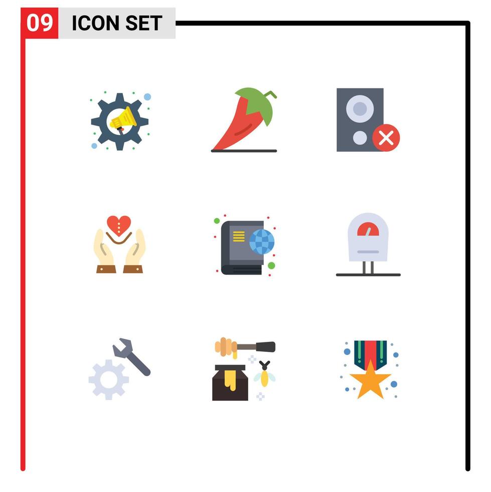 9 Universal Flat Color Signs Symbols of heart compassion vegetables care hardware Editable Vector Design Elements