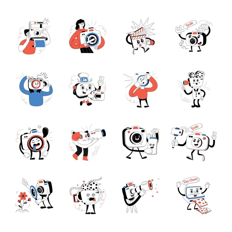 Pack of Camera Flat Illustrations vector