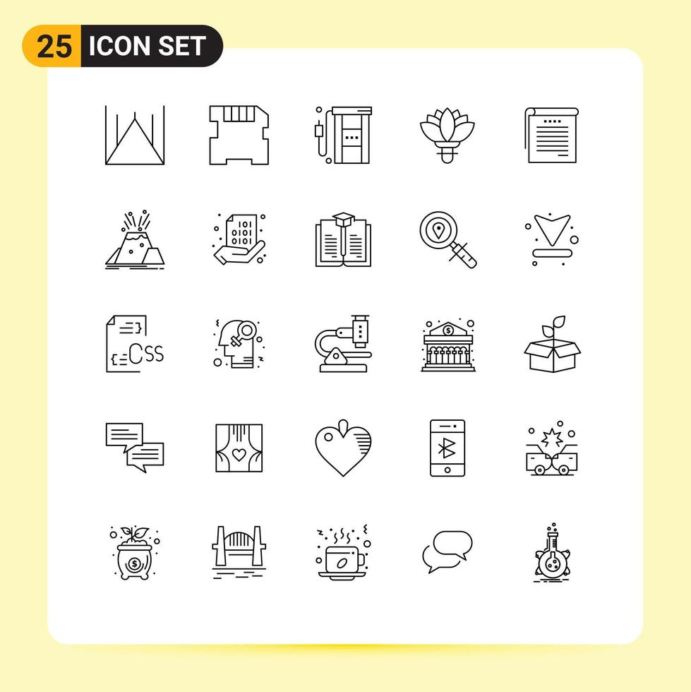 25 Line concept for Websites Mobile and Apps notes spring gasoline rose flower Editable Vector Design Elements