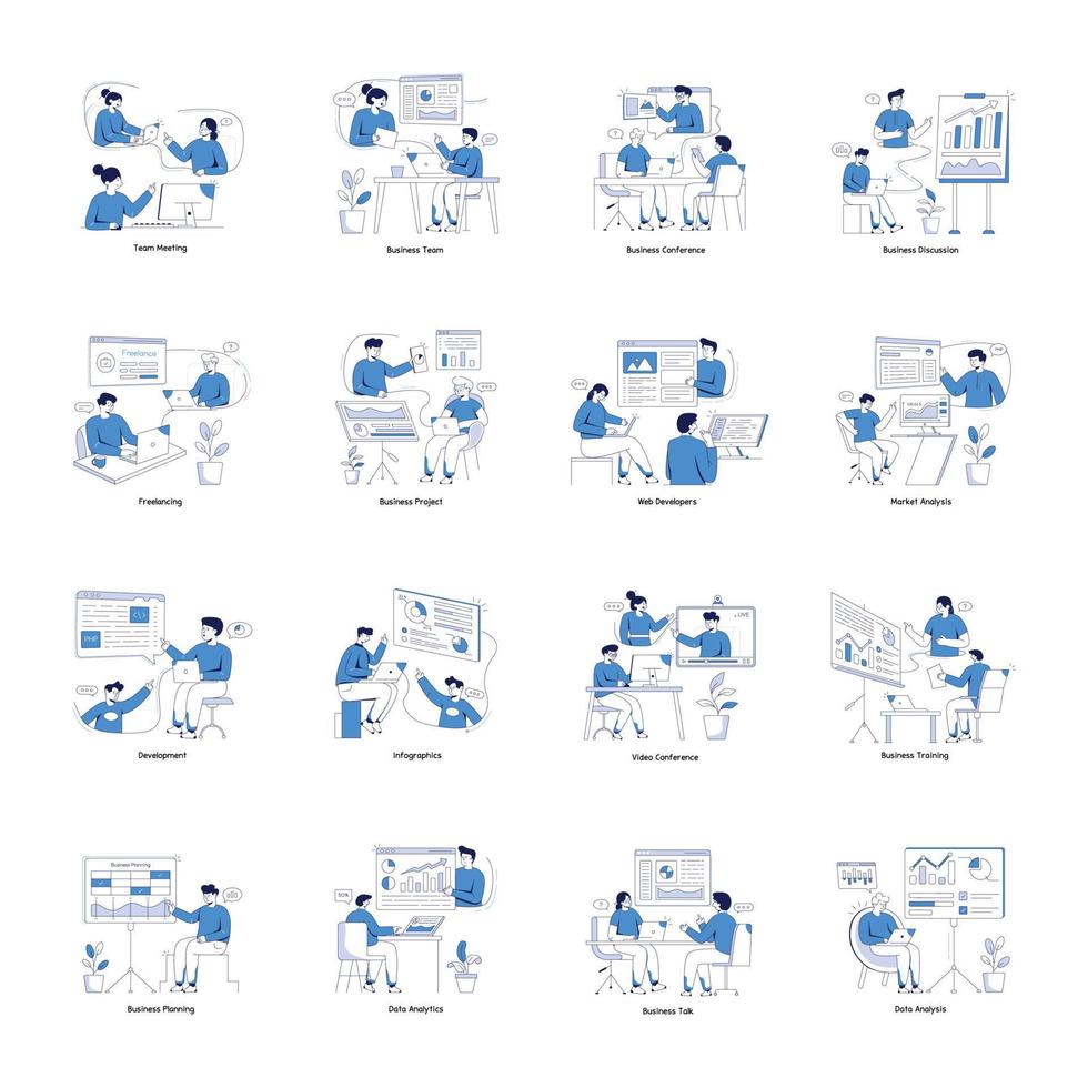 Collection of Collaboration Flat Illustrations vector