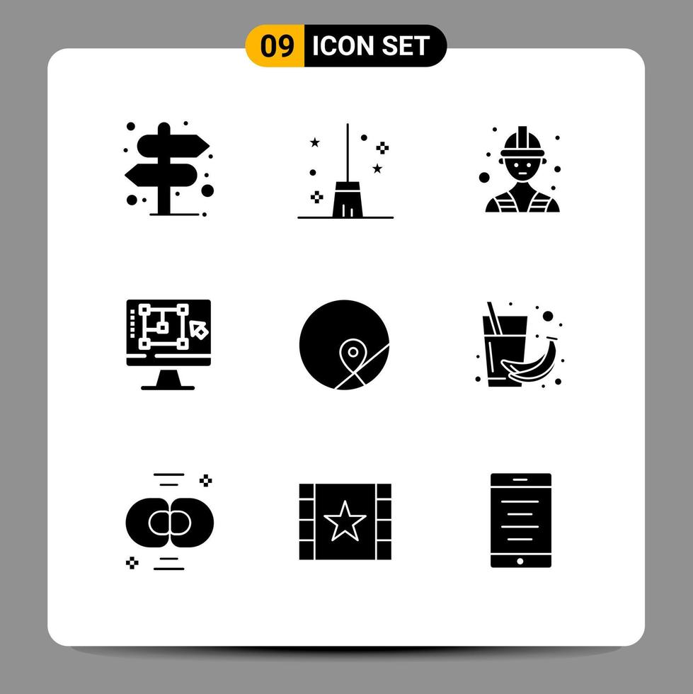 9 Universal Solid Glyph Signs Symbols of map increase builder enhance decrease Editable Vector Design Elements