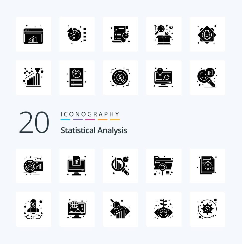 20 Statistical Analysis Solid Glyph icon Pack like file document graph data information analysis vector