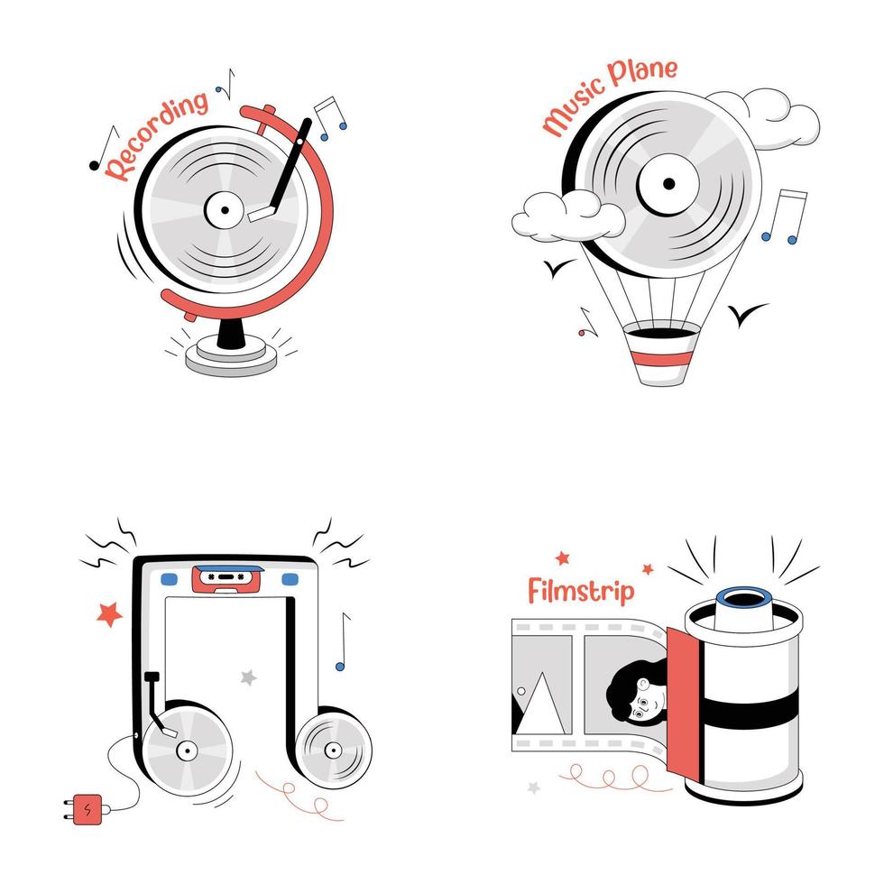 Pack of Filmmaking Flat Illustrations vector