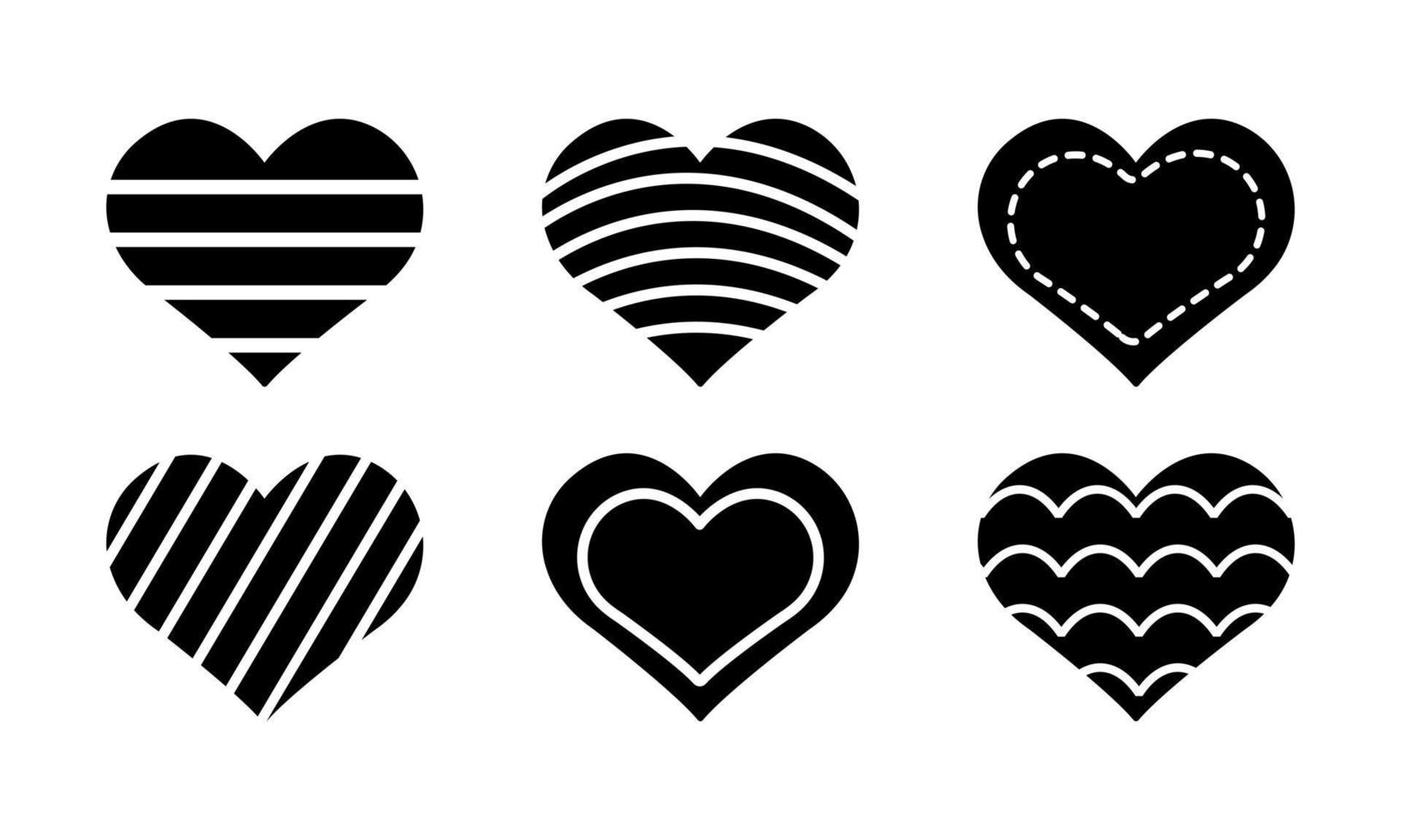 una colección de siluetas vectoriales en forma de corazón para el día de San Valentín, aniversarios, bodas, celebraciones y decoración de sitios web están aisladas en un fondo blanco. vector