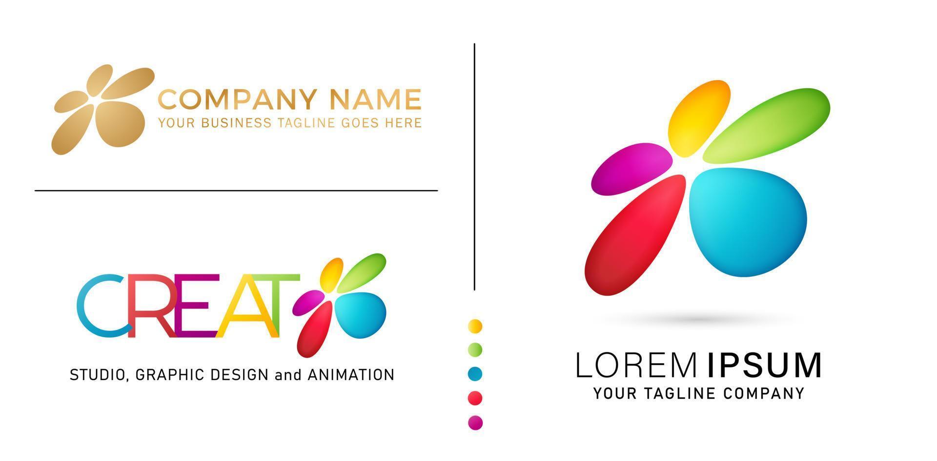 illustration of abstract shape five colors logos letter type isolated white background for Branding and identity designs, Video and animation corporate logotype, Conceptual identity designs company vector