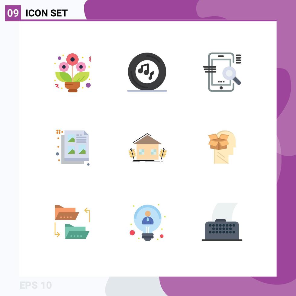 Universal Icon Symbols Group of 9 Modern Flat Colors of agriculture document search design configuration Editable Vector Design Elements