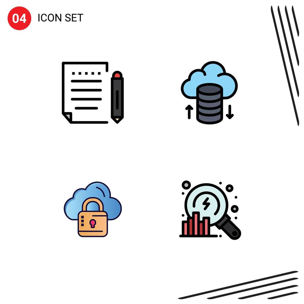 Modern Set of 4 Filledline Flat Colors Pictograph of letter louck write hosting network analysis Editable Vector Design Elements