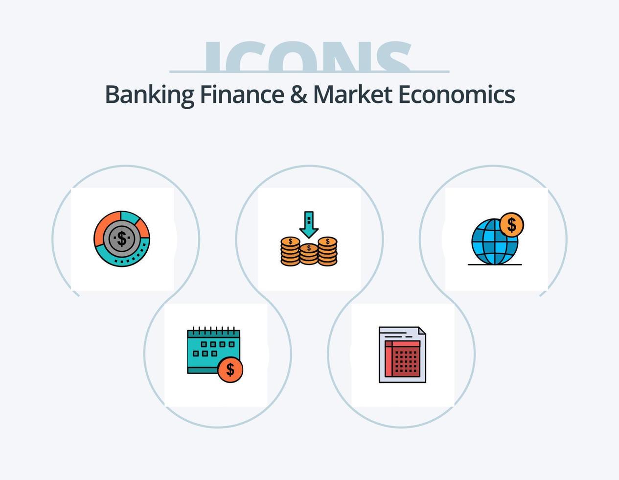 Banking Finance And Market Economics Line Filled Icon Pack 5 Icon Design. vision. market. money. forecasting. business vector