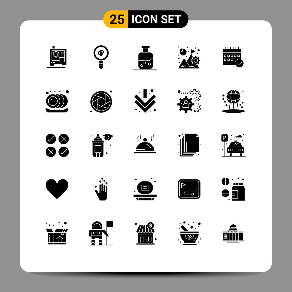 Universal Icon Symbols Group of 25 Modern Solid Glyphs of approved mission test growth business Editable Vector Design Elements