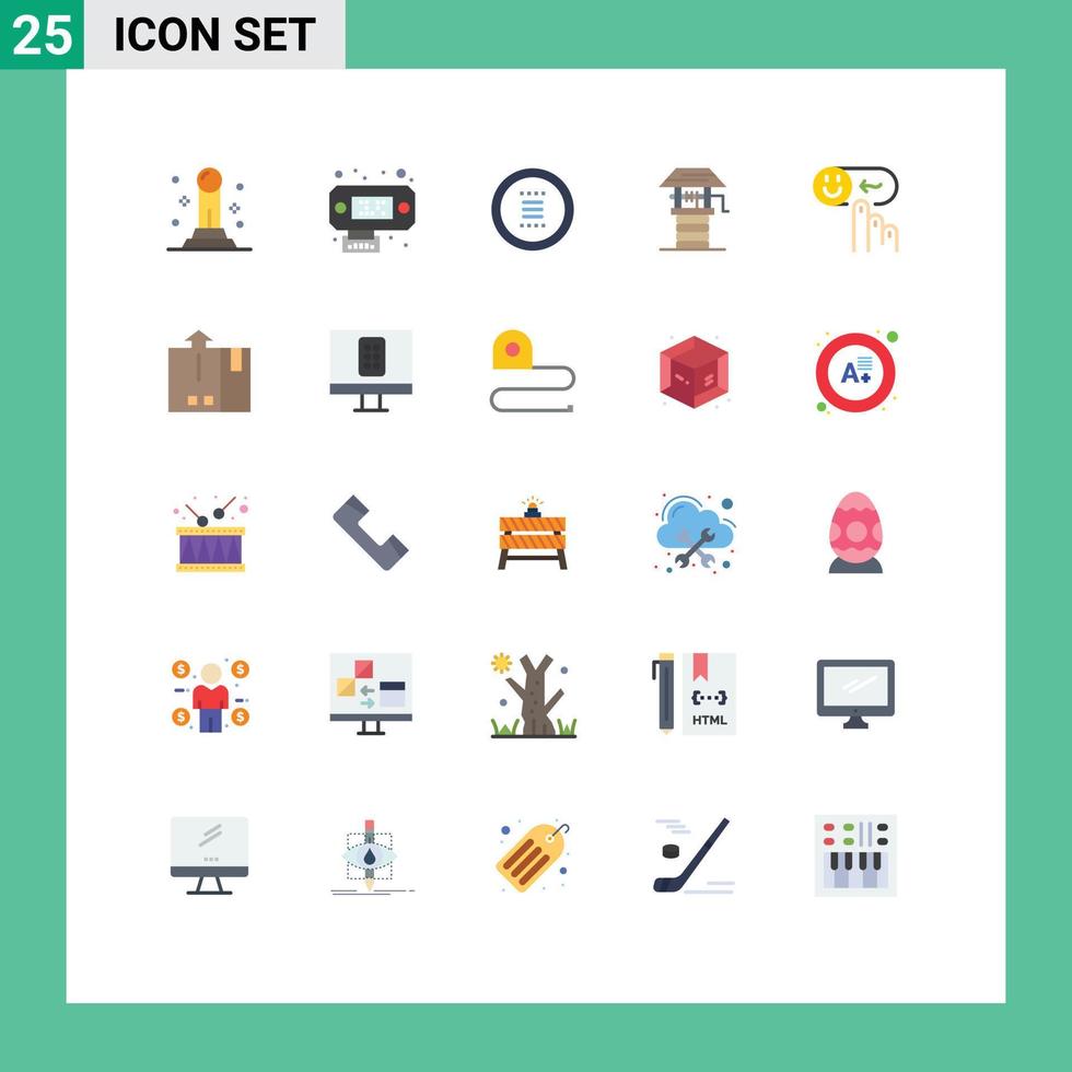 Group of 25 Flat Colors Signs and Symbols for help emotion hamburger well farm Editable Vector Design Elements