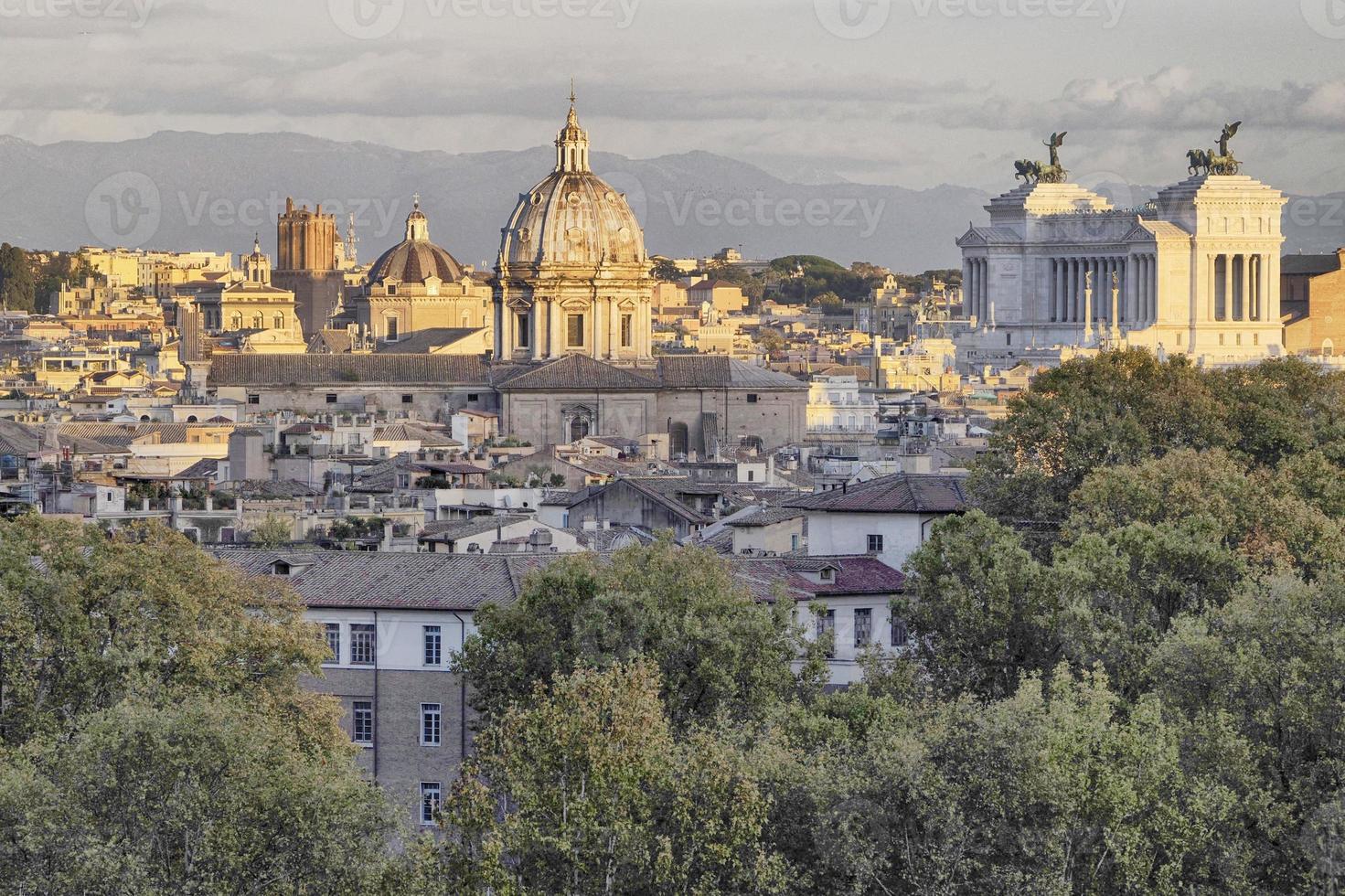 Rome, Italy, at sunset in autumn, a view from the Gianicolo hill photo