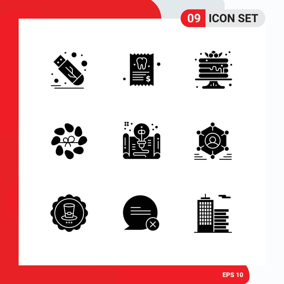 Universal Icon Symbols Group of 9 Modern Solid Glyphs of document plant cake flower decoration Editable Vector Design Elements