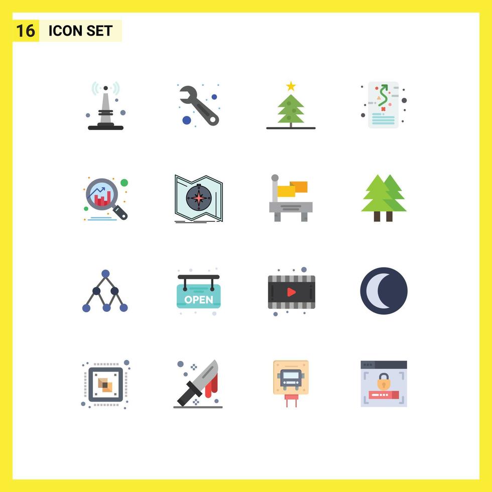 Mobile Interface Flat Color Set of 16 Pictograms of discover analytics christmas strategic plan Editable Pack of Creative Vector Design Elements