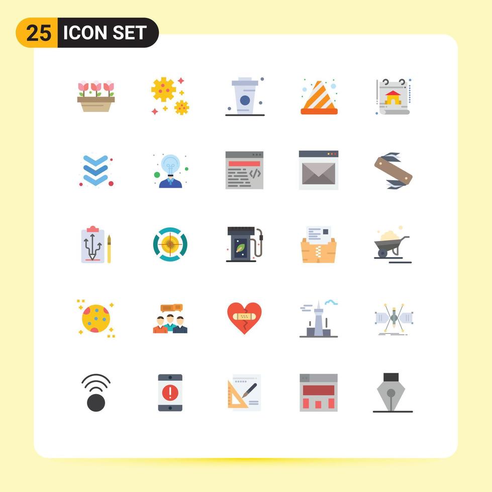 25 concepto de color plano para sitios web móviles y aplicaciones construcción tráfico cono copa parada cono elementos de diseño vectorial editables vector
