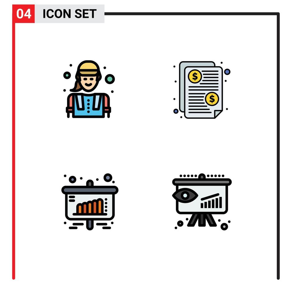 Universal Icon Symbols Group of 4 Modern Filledline Flat Colors of construction worker chart worker price sales Editable Vector Design Elements