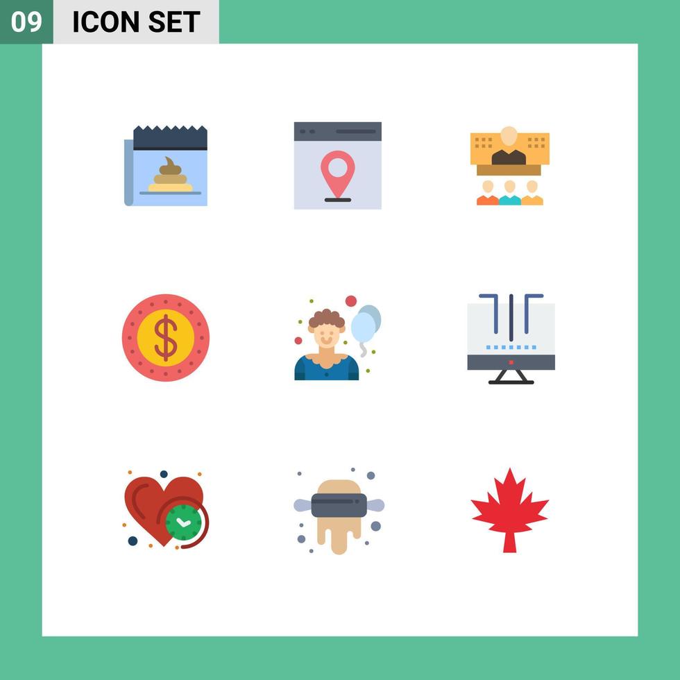 Universal Icon Symbols Group of 9 Modern Flat Colors of cash dollar user online connection Editable Vector Design Elements