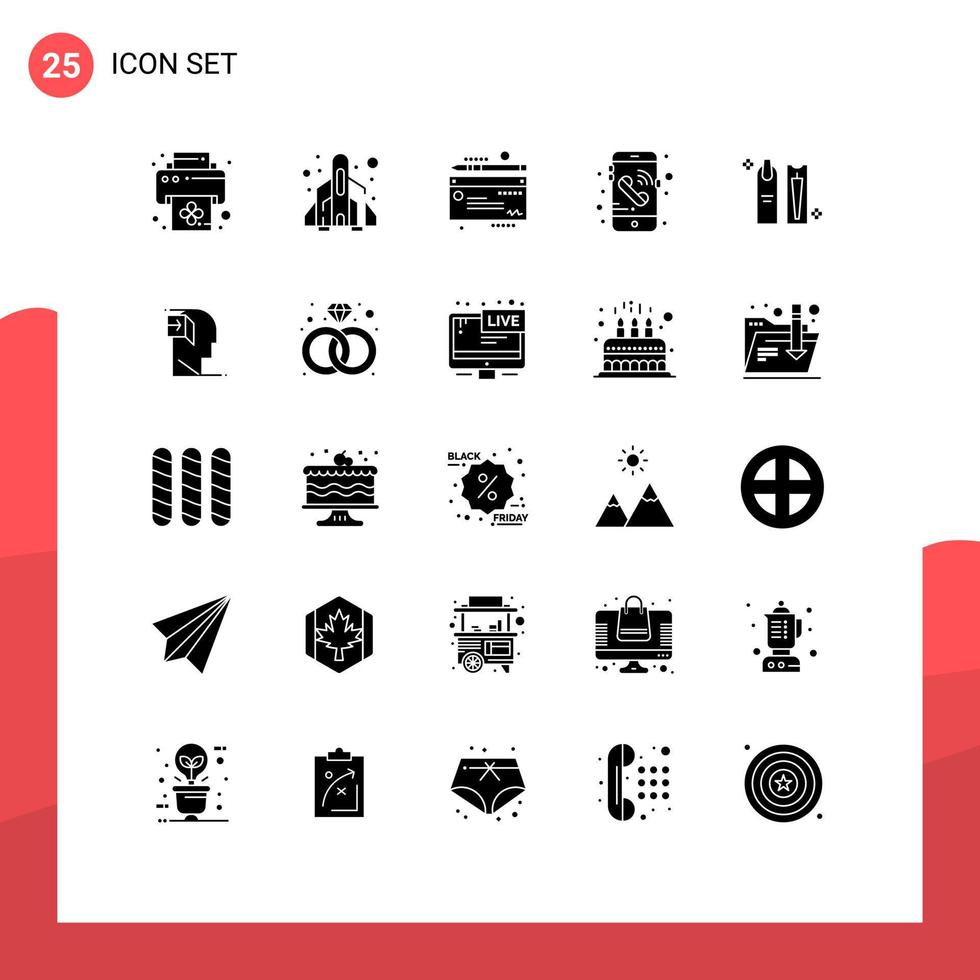 25 Thematic Vector Solid Glyphs and Editable Symbols of makeup cosmetic cheaque cleaning phone Editable Vector Design Elements