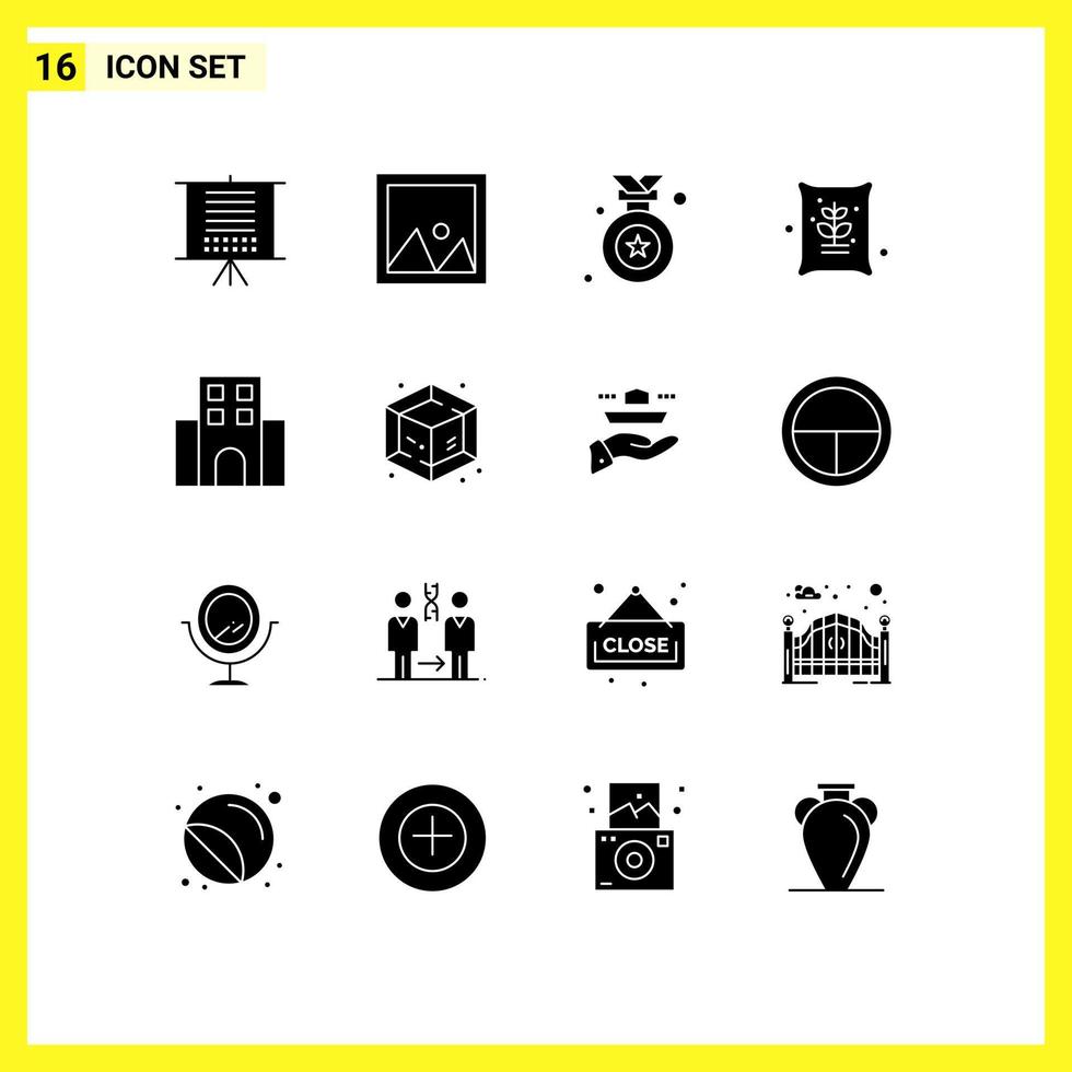 Pictogram Set of 16 Simple Solid Glyphs of hotel seeds photo farming agriculture Editable Vector Design Elements
