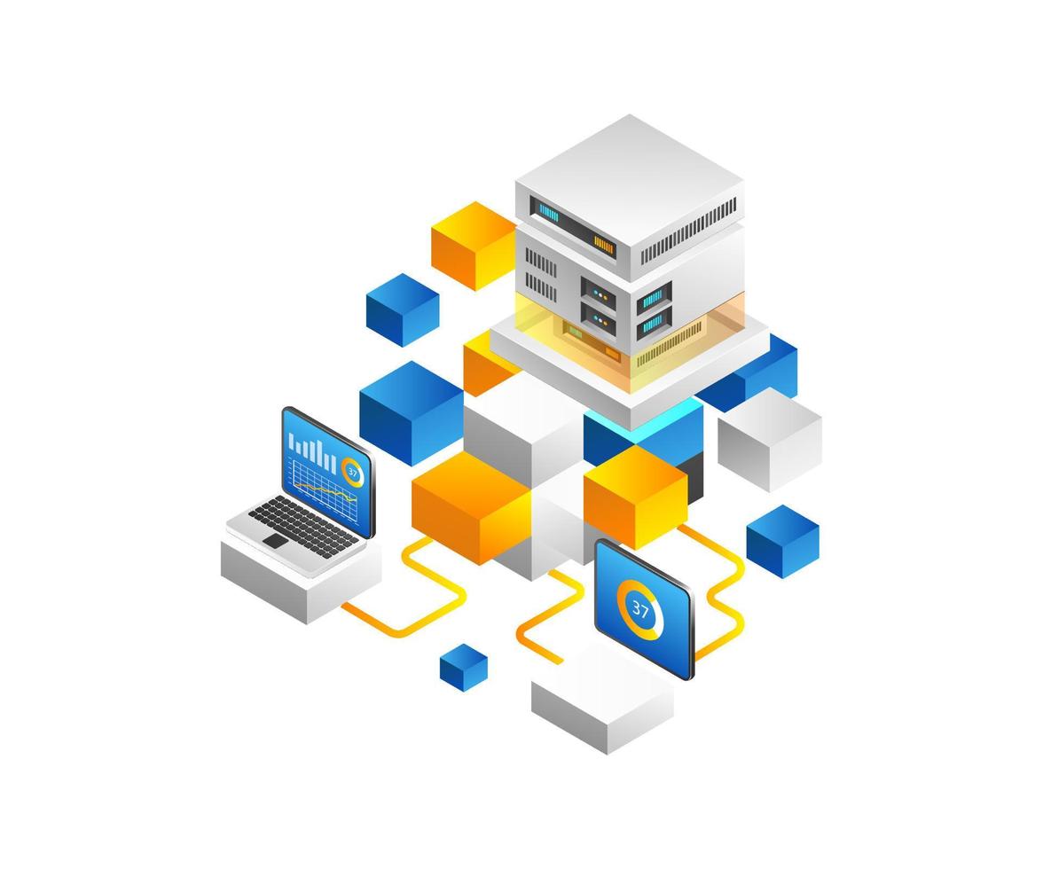 Isometric flat 3d concept high tech server block chain illustration vector