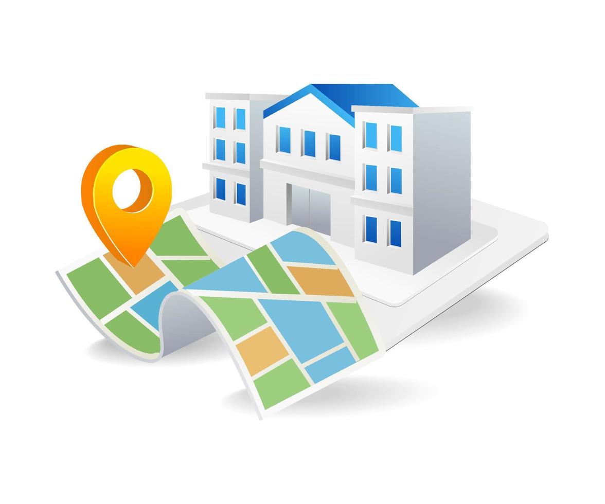 Flat isometric 3d concept illustration of the location of a school office building vector