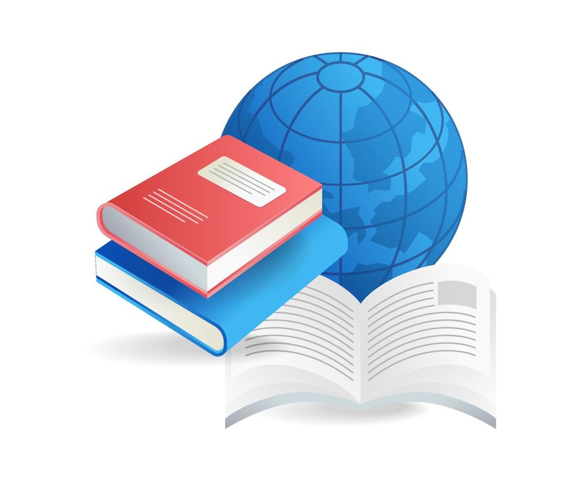 Isometric flat 3d illustration concept of book reading for world development vector