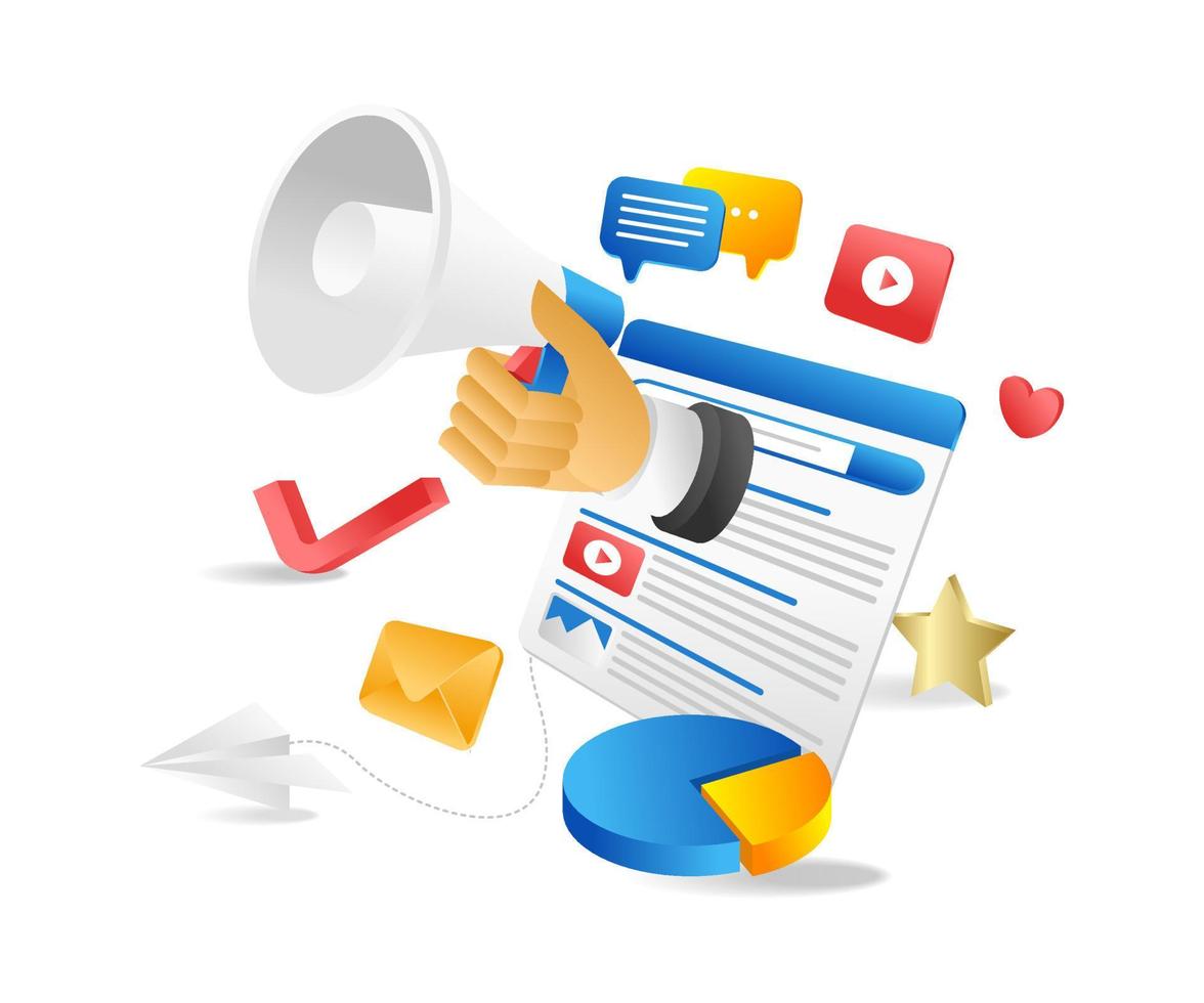 Concept flat isometric 3d illustration digital marketing strategy transformation campaign vector