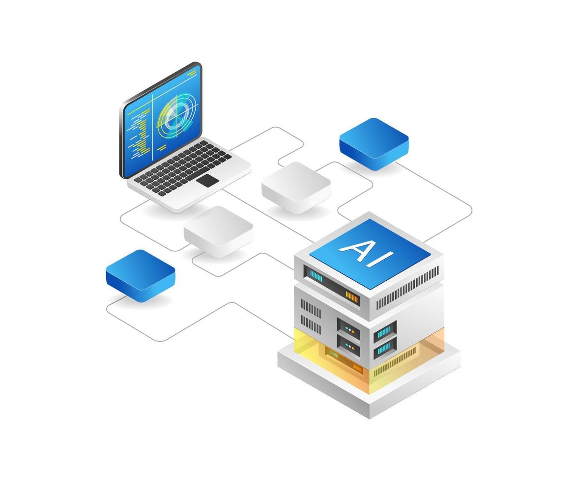 Flat 3d concept isometric illustration of artificial intelligence analyst radar network vector