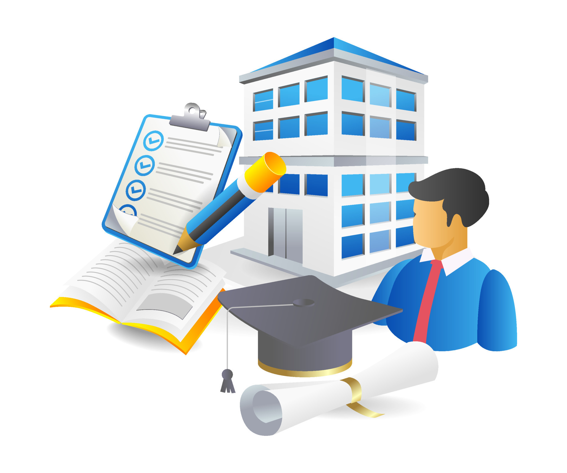 Concept flat isometric 3d illustration of importance of school