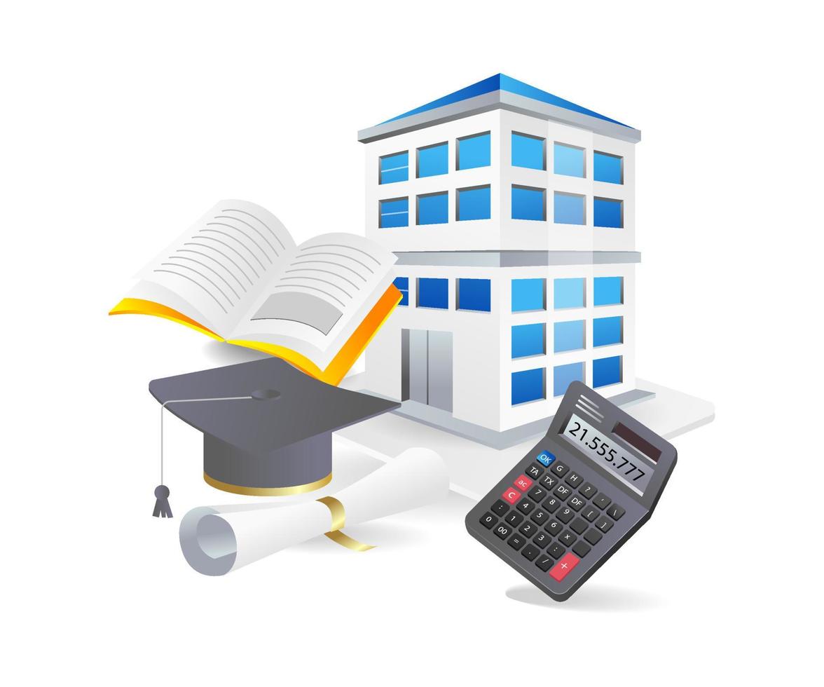 Isometric flat 3d illustration concept of school education investment for future vector